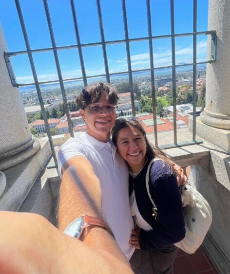 On top of the clock tower with Silvi, visiting Berkeley for the first time...